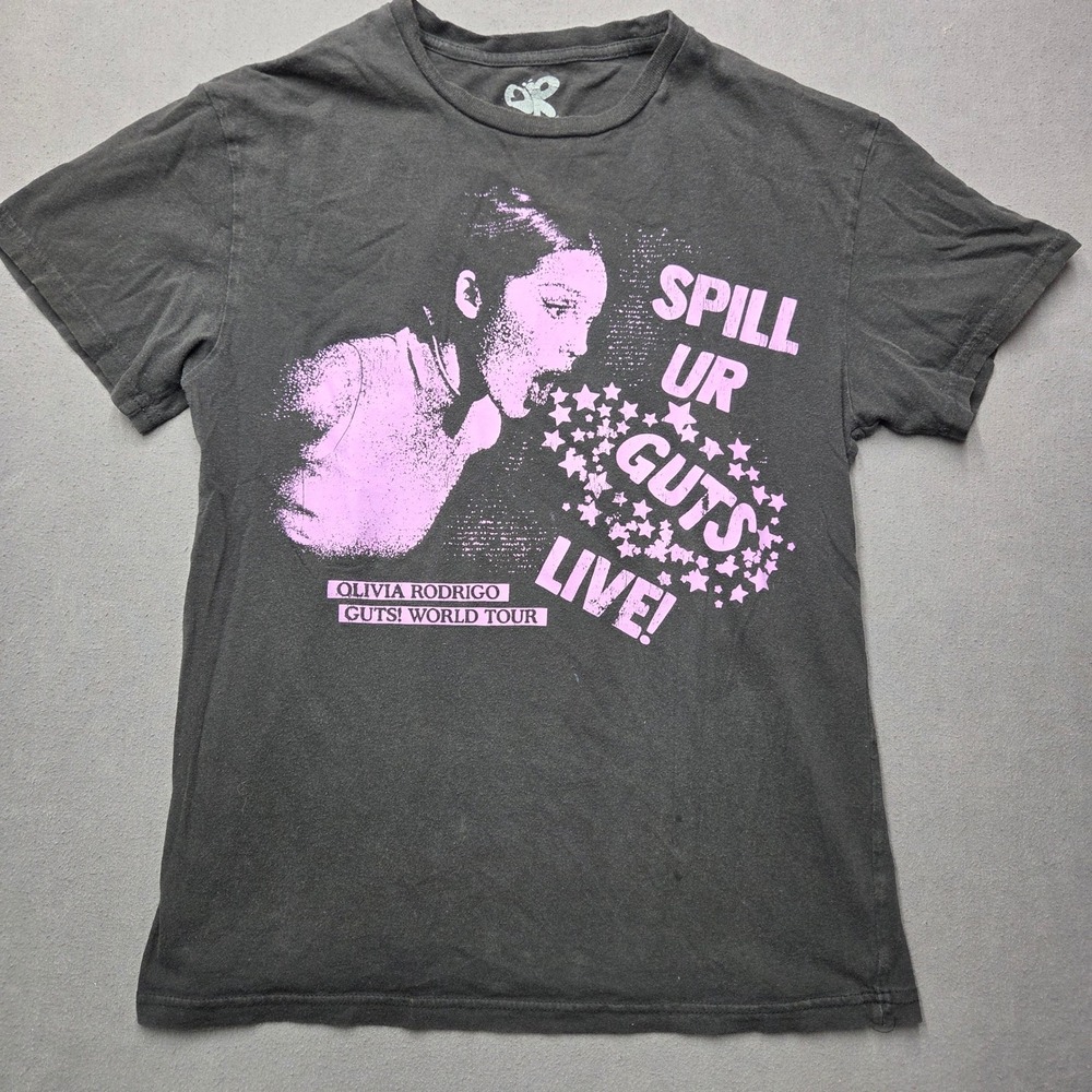Olivia Rodrigo GUTS World Tour 2024 T-Shirt Black Purple Spill Ur Guts Live M
